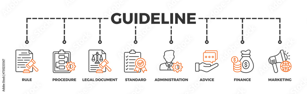 Guideline banner web icon vector illustration concept with icon of rule, procedure, legal document, standard, administration, advice, finance, marketing