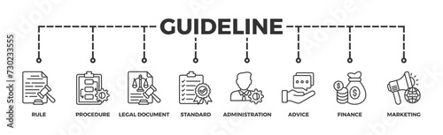 Guideline banner web icon vector illustration concept with icon of rule, procedure, legal document, standard, administration, advice, finance, marketing