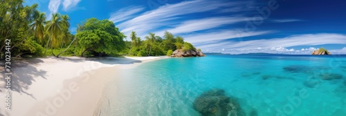 Tropical Paradise. Exotic beach with white sand and clear water. © brillianata