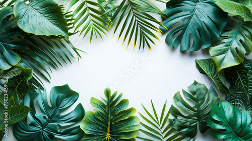 frame from tropical leaves, summer time, copy space for text 