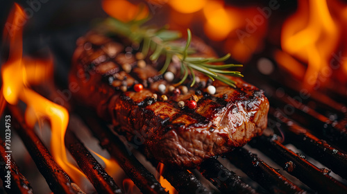 Grilled meat entails the process of cooking meat over an open flame, which infuses it with a smoky aroma and creates distinct charred patterns.  photo