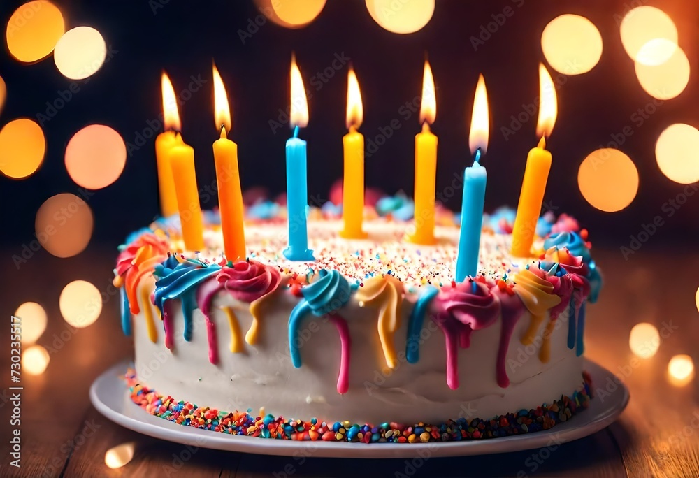 birthday cake with candles Stock Photo | Adobe Stock