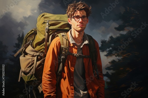 Adventurous Man smiling backpack. Summer travel. Generate Ai