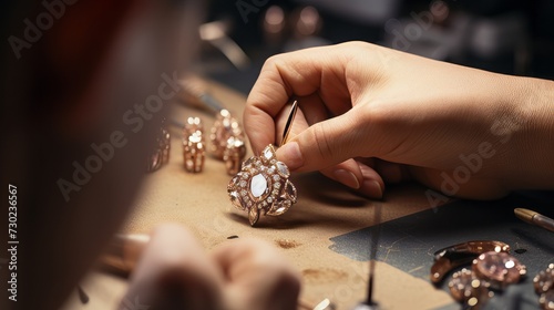 Hands of a jeweler crafting a delicate ring