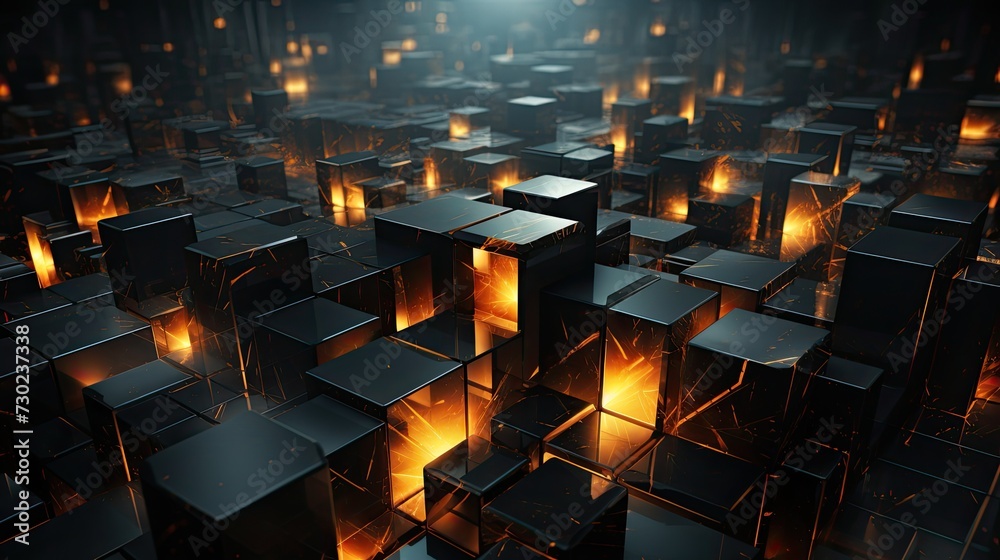 Abstract background with black glowing cubes, perfect for website banners and backgrounds