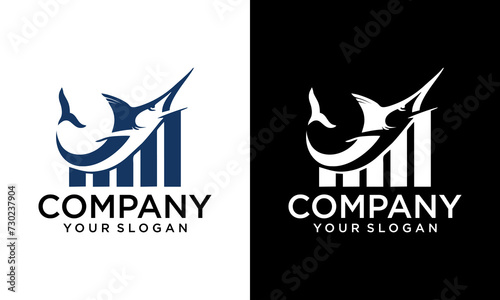 Fishing logo. Unique swordfish with a tail shaped a fishing hook. Vector logo design template
