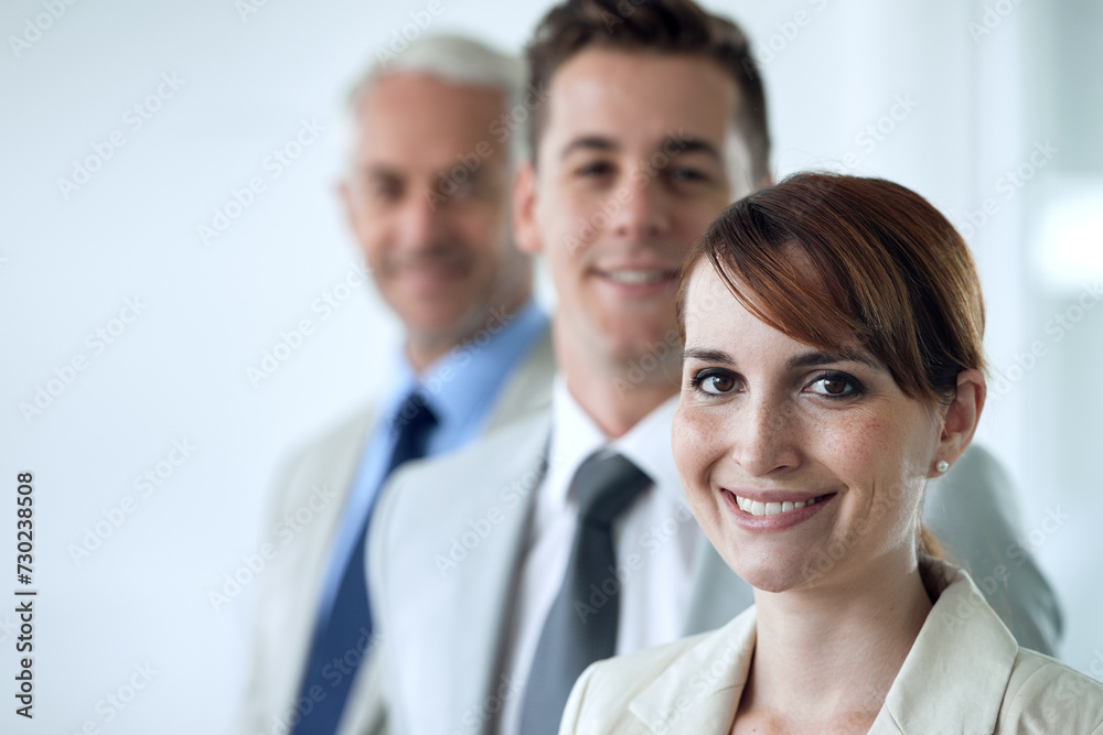 Business people, portrait and confidence for coworking in office, cooperation and teamwork in workplace. Businesswoman, leader and pride for startup success, united and solidarity by accountants Business people, portrait and confidence for coworking in office, cooperation and teamwork in workplace. Businesswoman, leader and pride for startup success, united and solidarity by accountants