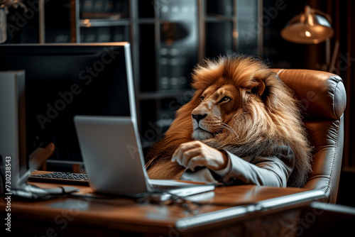 Abstract image of a business leader in the role of a lion. Leo is a businessman. Wild animals in real life © Bonya Sharp Claw