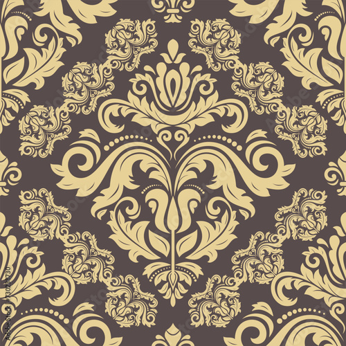 Classic seamless vector pattern. Damask orient ornament. Classic vintage brown golden background. Orient pattern for fabric, wallpapers and packaging