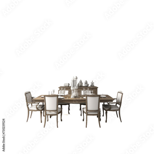 Dining room interior design isolated on white background