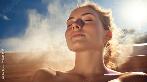 Portrait of happy cheerful young woman. Woman enjoying day spa in sunshine