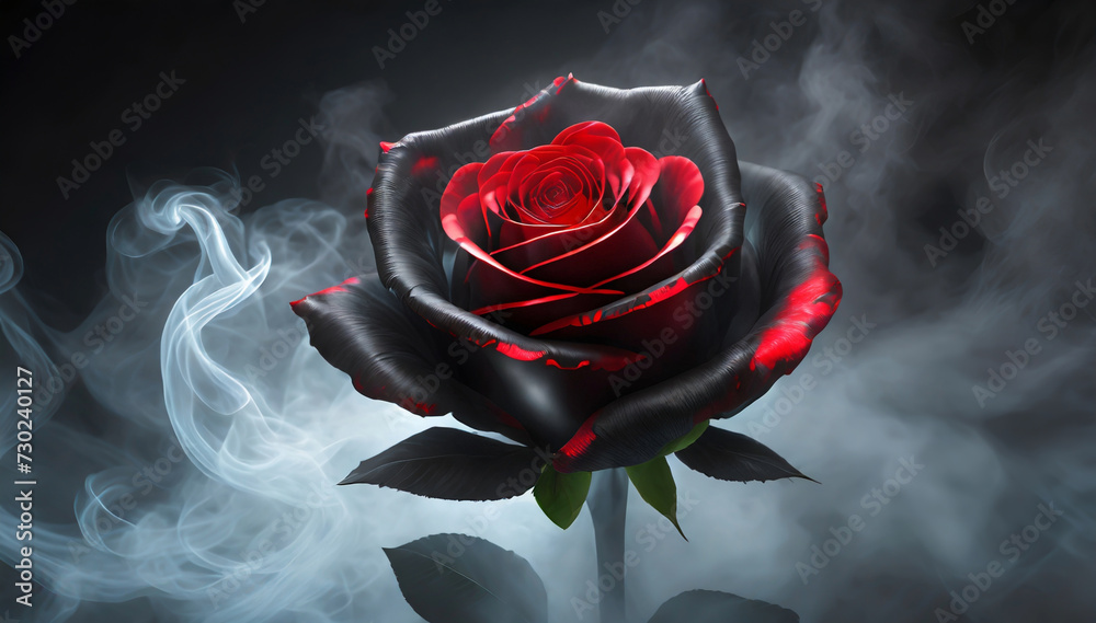 Róża, czerwono czarny kwiat w dymie - obrazy, fototapety, plakaty 