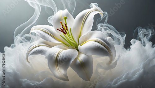 Biała lilia, abstrakcyjny dym, tapeta 
