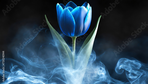 Niebieski kwiat tulipan , abstrakcyjny dym