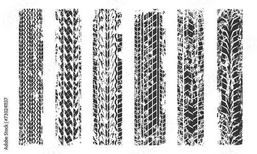Imprints of six different car tire treads. Vector set
