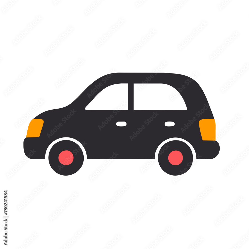 A simple icon of a car with headlights driving.. Vector illustration isolated on white