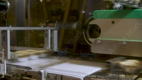 Mince pies on a production line in a factory