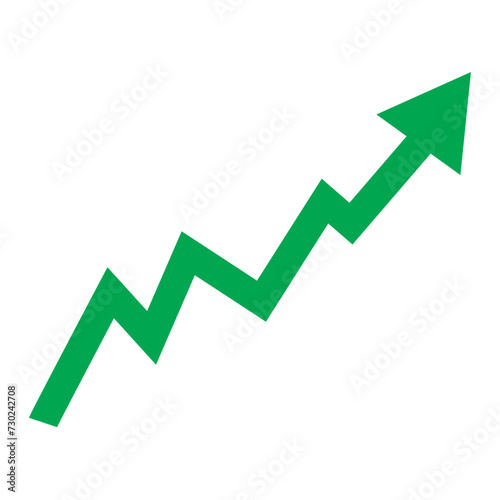 Graph going Up sign with green arrows vector. Flat design vector illustration concept of sales bar chart symbol icon with arrow moving down and sales bar chart with arrow moving up.