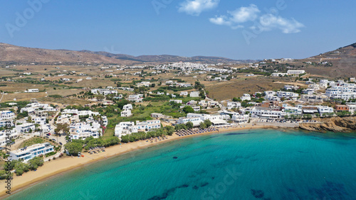 Aerial drone photo of small port and beach of Piso livadi in island of Paros, Cyclades, Greece © aerial-drone