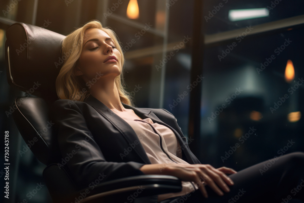 Stylish Businesswoman with Serious Expression, Working in Modern Office Environment