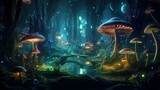 Magical forest with glowing mushrooms and creatures, transporting viewers to a whimsical and enchanting world