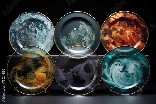 Decorative Plates with Abstract Fluid Art