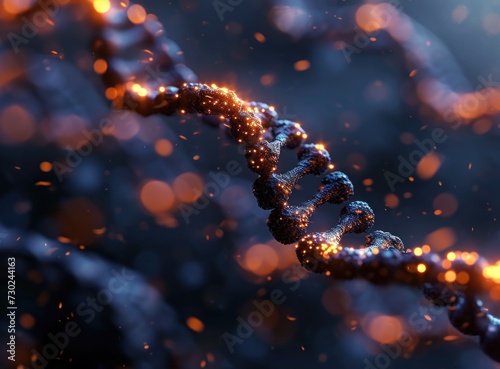 Sparkling dna helix close-up - biomedical research and molecular genetics.
