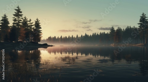 Tranquil lake with reflections and a calming atmosphere, offering a serene and peaceful visual experience