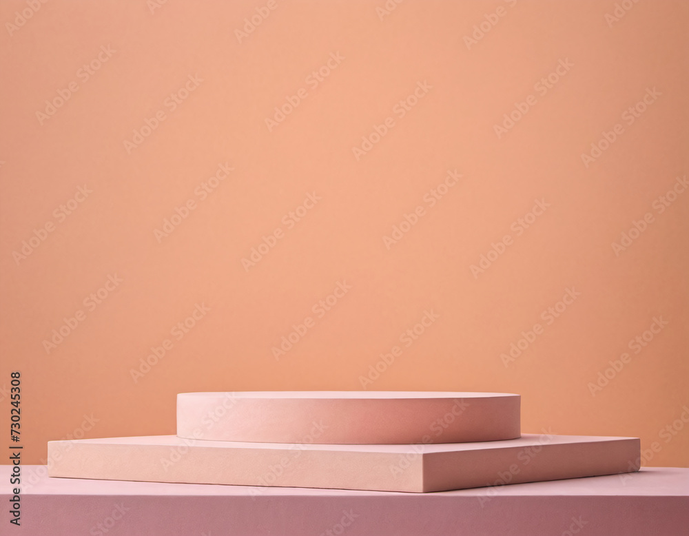 Minimalist pink podium with layered platforms against a peach-toned backdrop, showcasing elegance and simplicity. Minimalist pink podium with layered platforms against a peach-toned backdrop, showcasing elegance and simplicity.