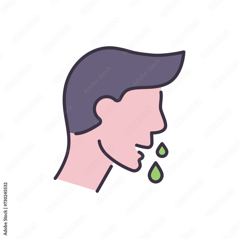Runny nose related vector icon. Man head with dripping nose drops. Runny nose sign. Isolated on white background. Editable vector illustration Runny nose related vector icon. Man head with dripping nose drops. Runny nose sign. Isolated on white background. Editable vector illustration