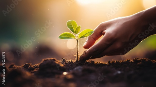 Close-up of a person's hand planting a seedling, representing the evaluation and nurturing of personal growth