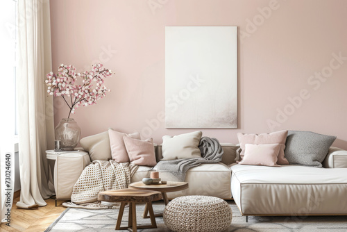 Create a warm and inviting atmosphere in your living room  ideal for showcasing artwork mockups and enhancing home comfort.