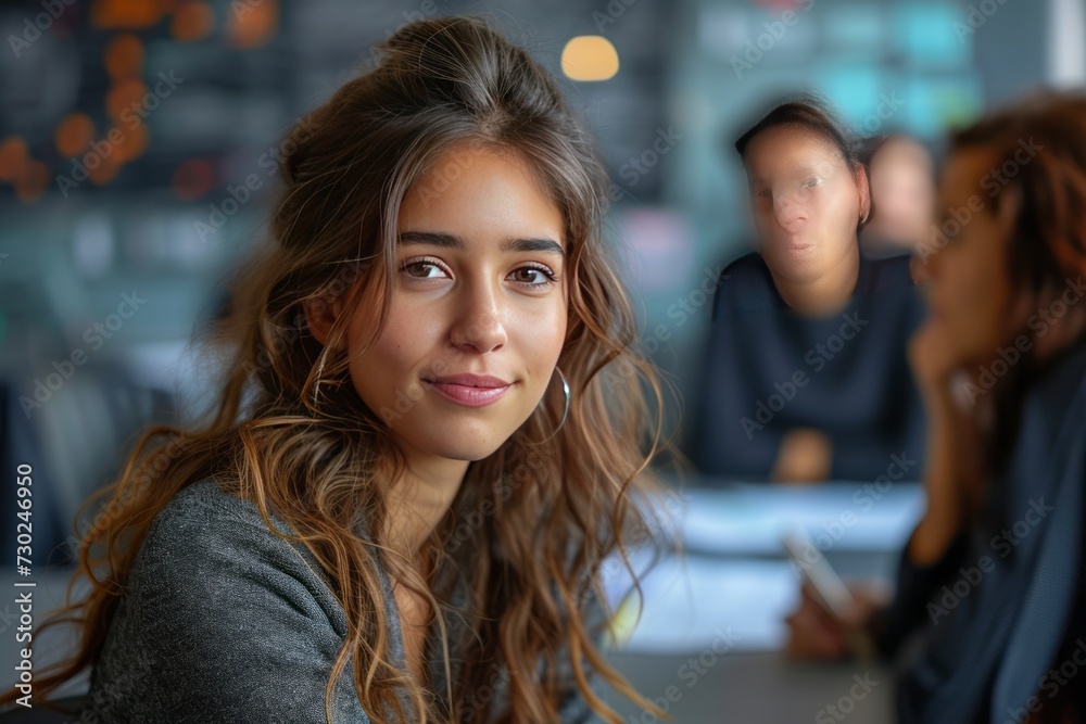 Corporate Business Photography of a Forward-Thinking Business Woman Surrounded by a Collaborative Team, Generative AI