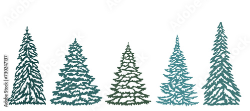 Set of snowy Christmas trees, Christmas tree, cut file, Tree, forest, nature, fir tree, Tree shape