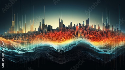 Creative audio waveforms transforming into vibrant landscapes and cityscapes  symbolizing the fusion of sound and visual aesthetics