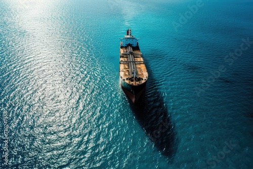 Aerial drone photo of massive tanker in Aegean sea.