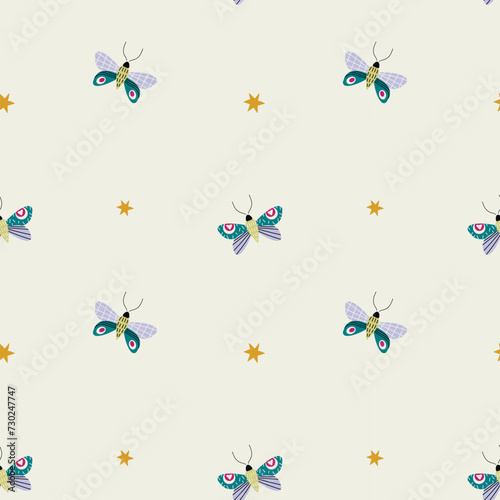 Seamless pattern of flying butterflies. Vector illustration in vintage style on white background. © Anastasia