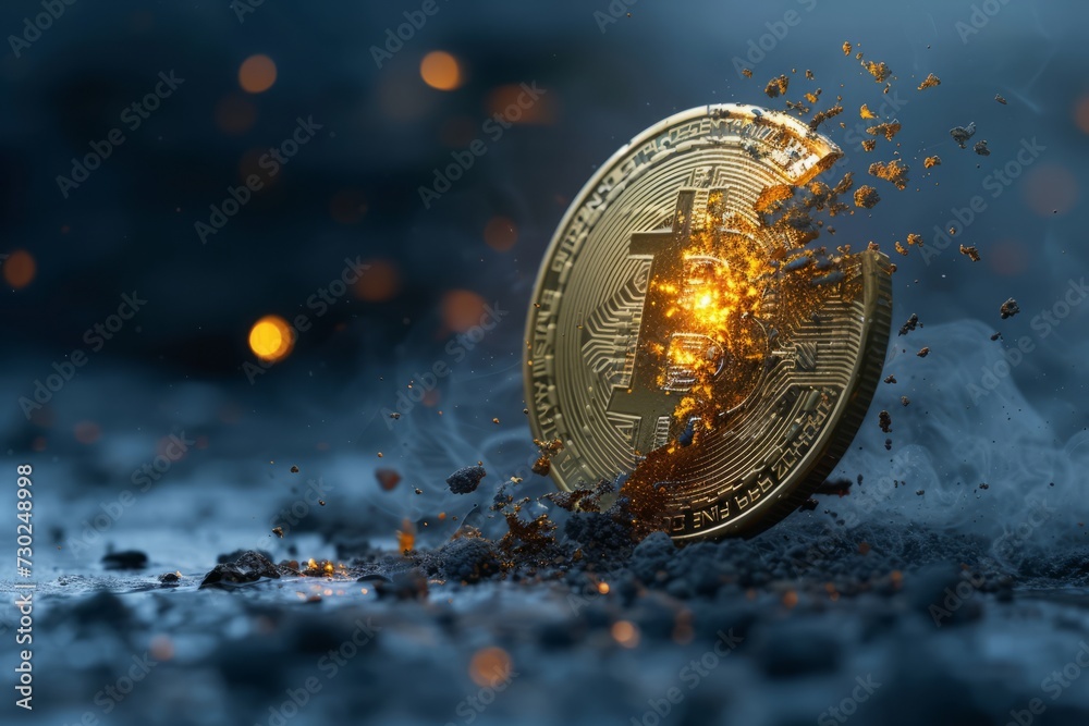 An illustration featuring Bitcoin representation, useful for discussing the crypto currency, networking, blockchain, mining, and bitcoin halving event. Generative AI. An illustration featuring Bitcoin representation, useful for discussing the crypto currency, networking, blockchain, mining, and bitcoin halving event. Generative AI.