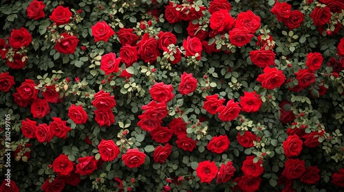 Natural background of red roses, flower wall generative ai