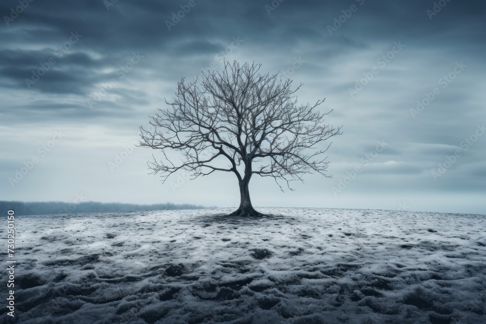 A barren tree in winter, representing the stark emptiness of depression A barren tree in winter, representing the stark emptiness of depression
