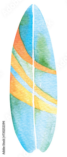 Photography Hand drawn watercolor blue surf board