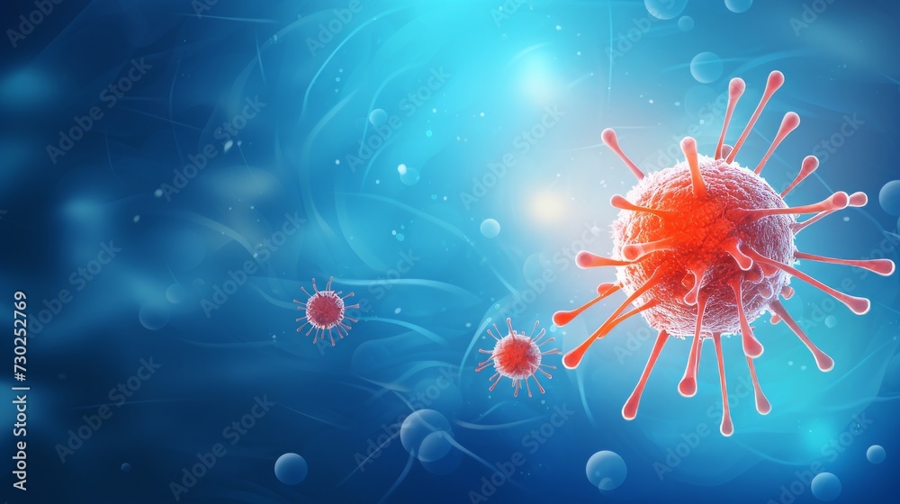 Coronavirus cells floating on a blue background. Neural network AI generated art Coronavirus cells floating on a blue background. Neural network AI generated art