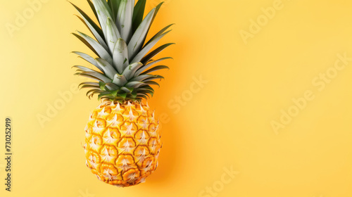 Pineapple isolated on bright pastel orange yellow background  top view  flat lay