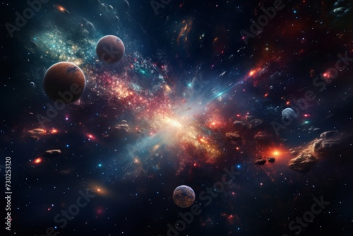 Celestial 3D background with galaxies  stars  and cosmic wonders