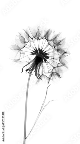 Black dandelion on a white background. Minimalistic illustration in black and white colors.
