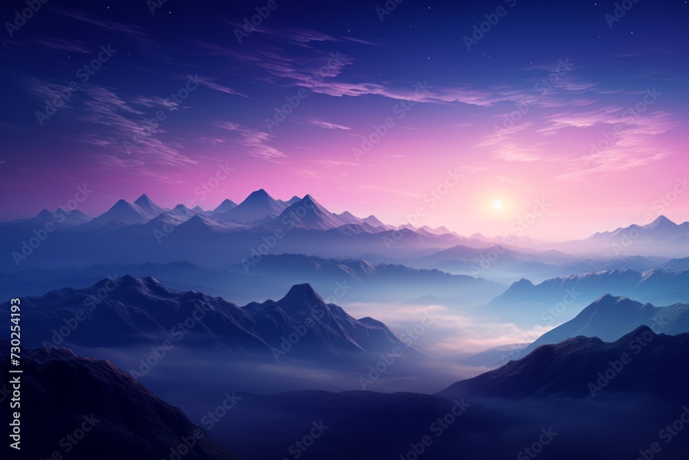Majestic sky background with a full moon rising over a mountain range