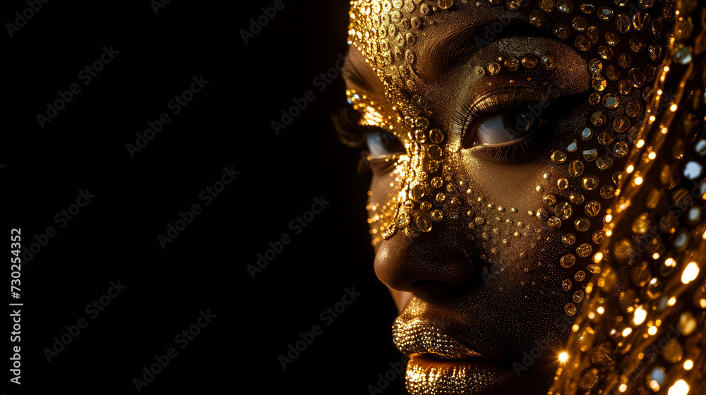 Portrait of a woman with Golden Makeup. Elegant and Luxurious Portrait of a woman with Golden Makeup. Elegant and Luxurious