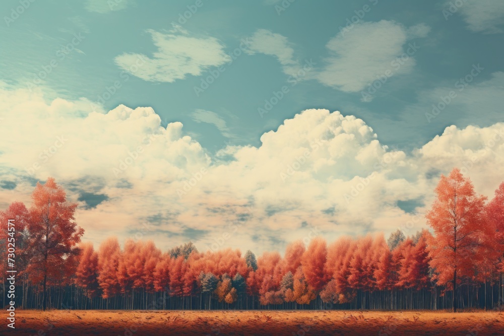 Fototapeta premium Peaceful sky background over a serene forest with vibrant fall foliage