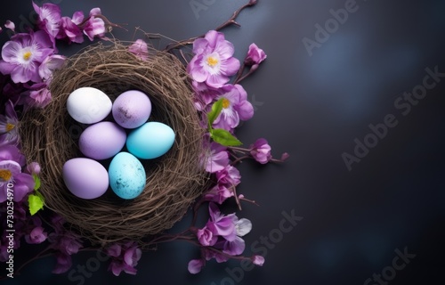 Nature's Easter Basket: Eggs & Blooms in a Vibrant Nest