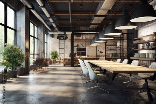 Welcoming co-working space with a blend of natural and industrial textures
